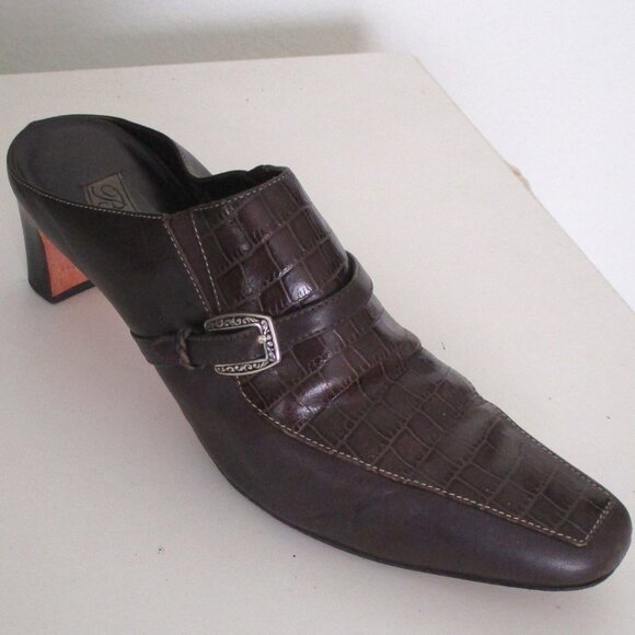 Brighton "Tiana" Womens Brown Croco Leather Slide w/2.5" Heel - Size 8.5M - Picture 3 of 11